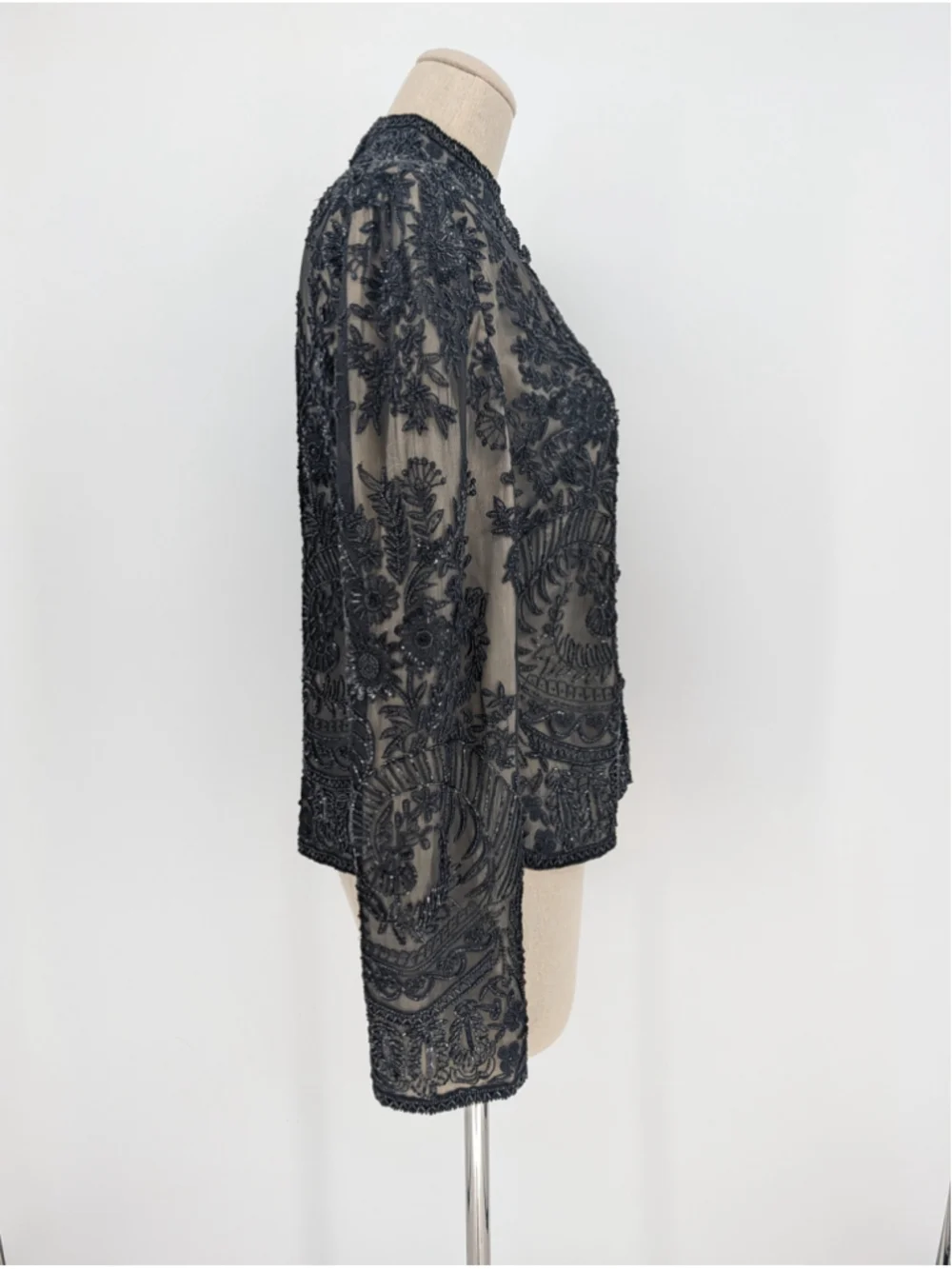 Vintage Adrianna Papell Evening Black Beaded Silk Jacket 90s Size L Y2K Formal - Picture 12 of 16